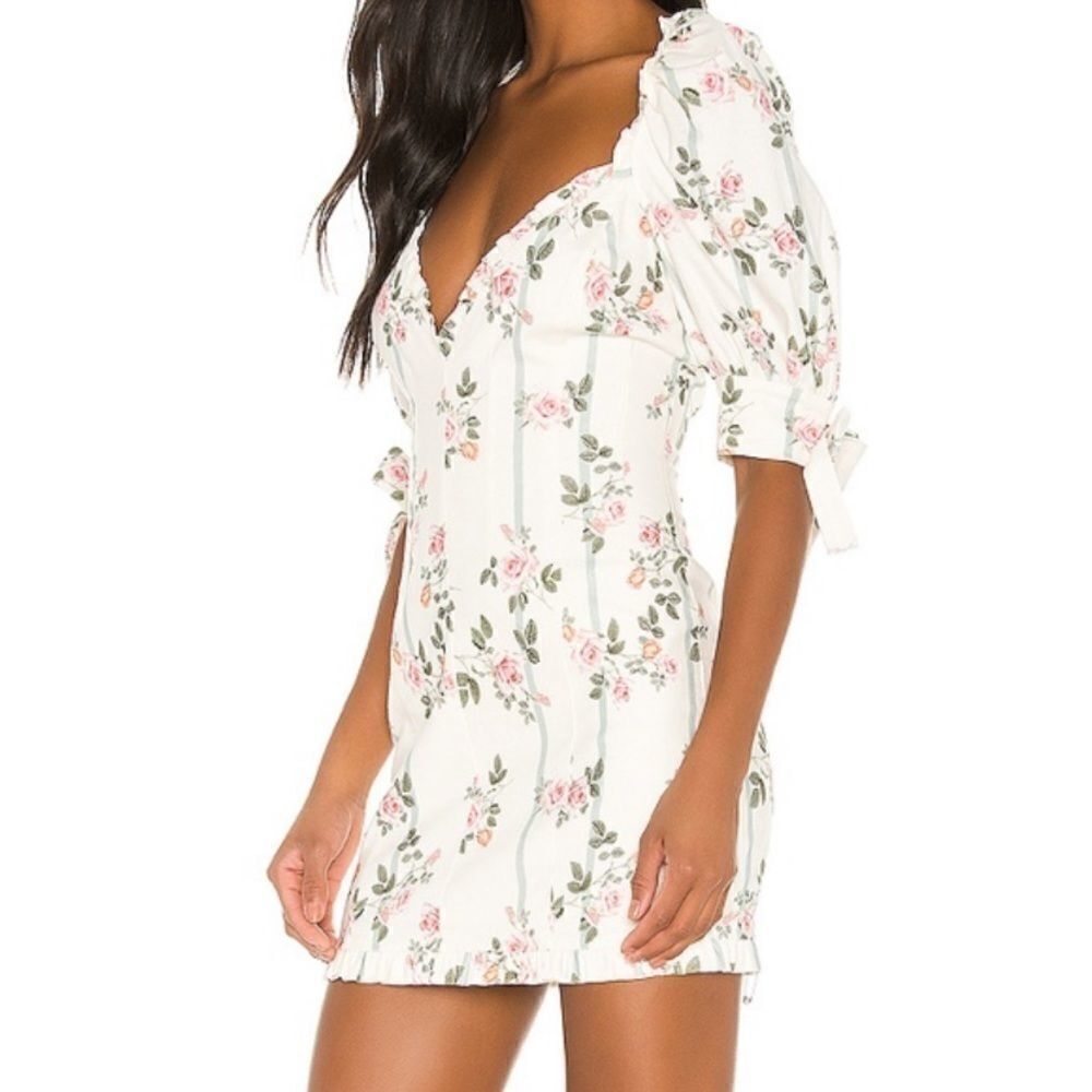 NEW! Stripes & Roses Floral Puff Sleeve Ruffle Mini Dress - Picture 6 of 11